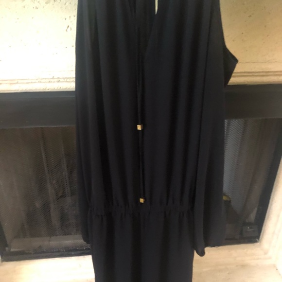 🖤MICHAEL KORS Elegant Long Slv Cold Shouldr Full-Length Flare Leg Pant Jumpsuit - Picture 6 of 13